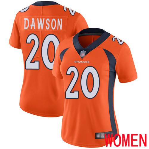 Women Denver Broncos 20 Duke Dawson Orange Team Color Vapor Untouchable Limited Player Football NFL Jersey